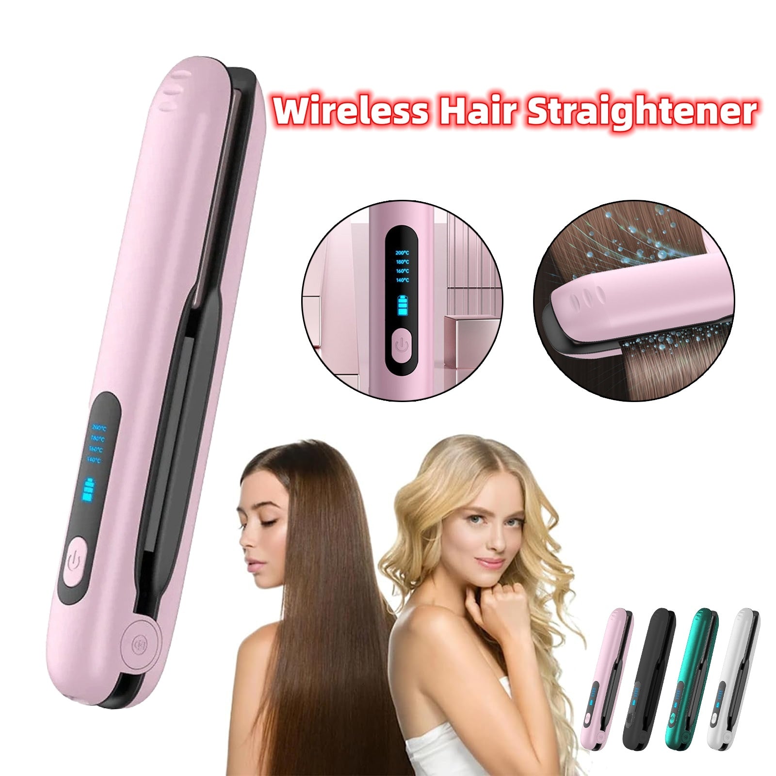 Portable Wireless Hair Straightener – 2-in-1 USB Curler
