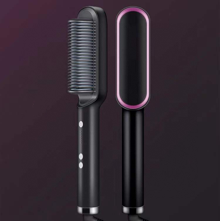 Dual-Purpose Hair Straightener & Curling Brush – Negative Ion Hot Comb