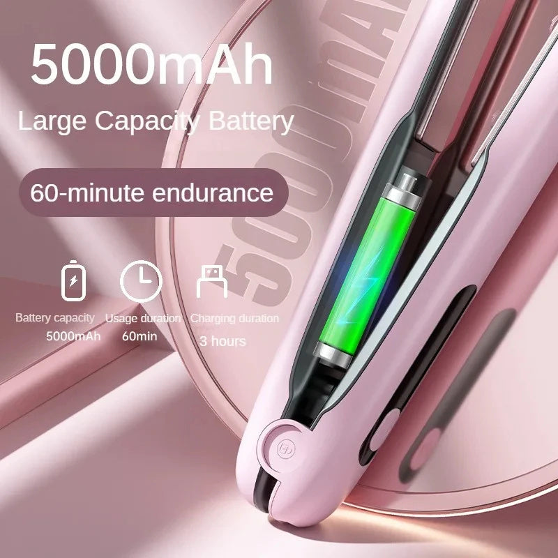 Portable Wireless Hair Straightener – 2-in-1 USB Curler