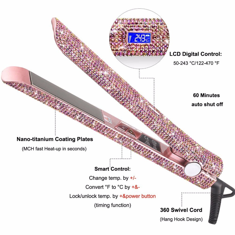 Professional Titanium Glitter Hair Straightener – Diamond Crystal Flat Iron