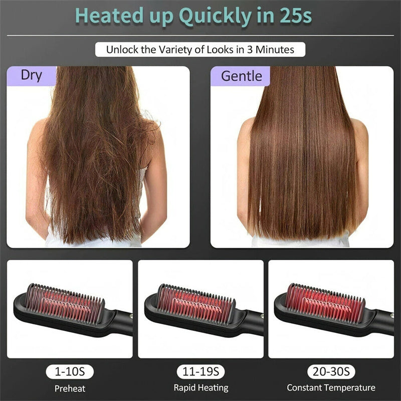 Dual-Purpose Hair Straightener & Curling Brush – Negative Ion Hot Comb