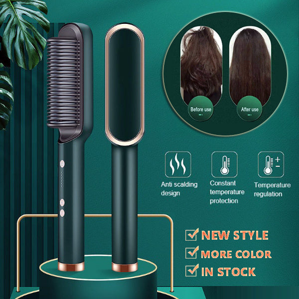 Dual-Purpose Hair Straightener & Curling Brush – Negative Ion Hot Comb
