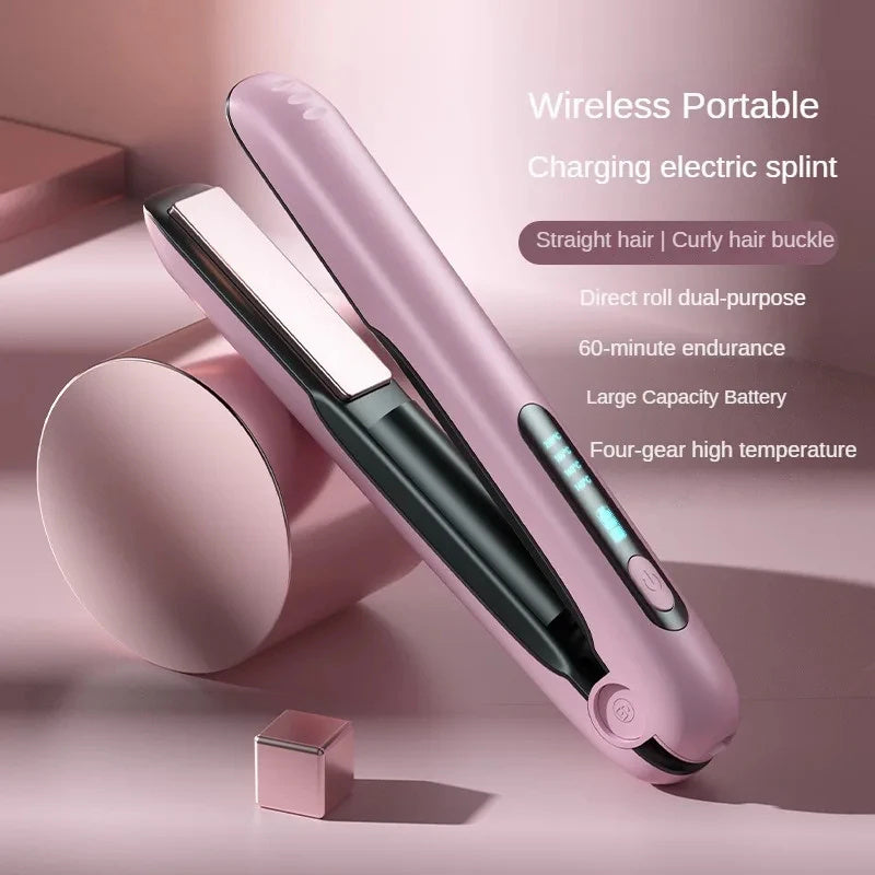 Portable Wireless Hair Straightener – 2-in-1 USB Curler