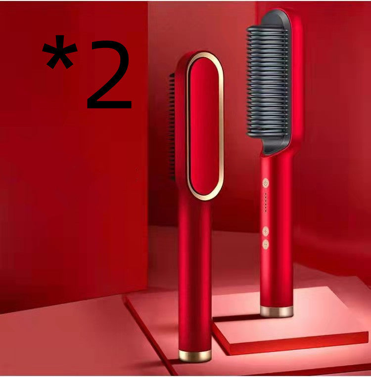 Dual-Purpose Hair Straightener & Curling Brush – Negative Ion Hot Comb