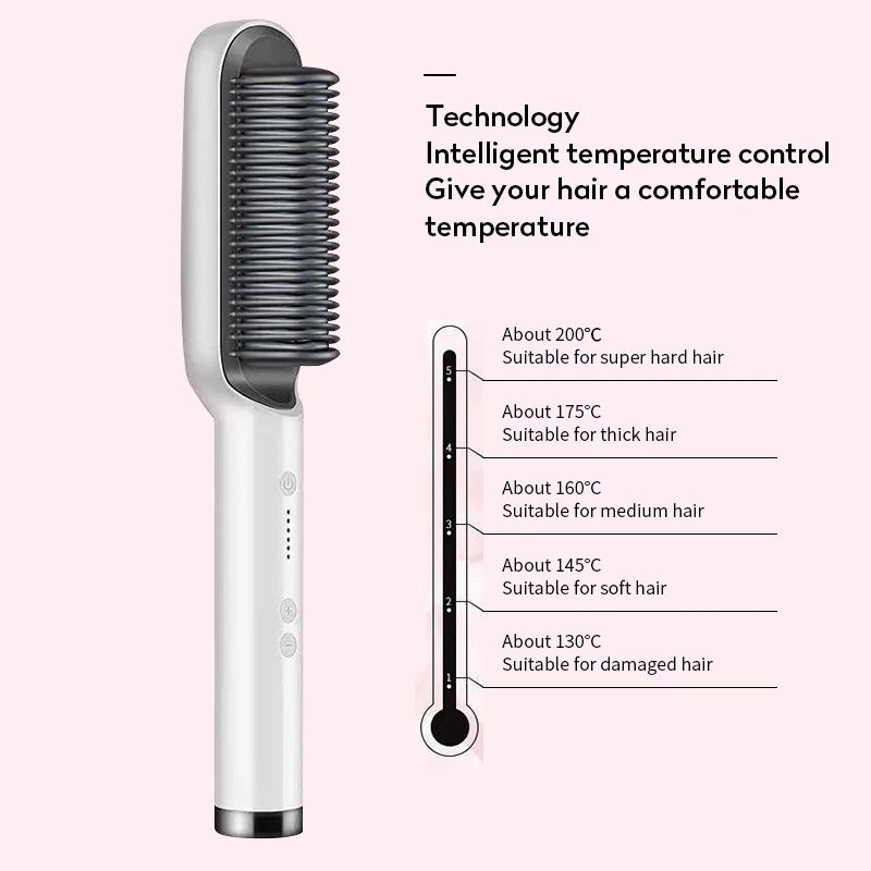 Dual-Purpose Hair Straightener & Curling Brush – Negative Ion Hot Comb