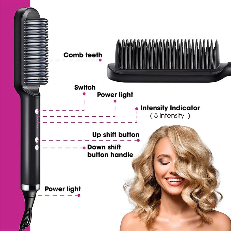 Dual-Purpose Hair Straightener & Curling Brush – Negative Ion Hot Comb