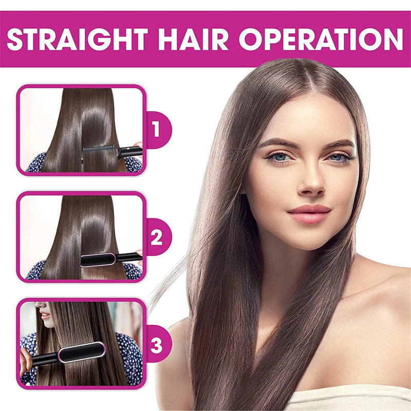 Dual-Purpose Hair Straightener & Curling Brush – Negative Ion Hot Comb