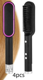 Dual-Purpose Hair Straightener & Curling Brush – Negative Ion Hot Comb
