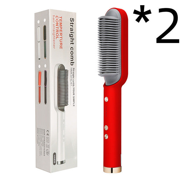 Dual-Purpose Hair Straightener & Curling Brush – Negative Ion Hot Comb