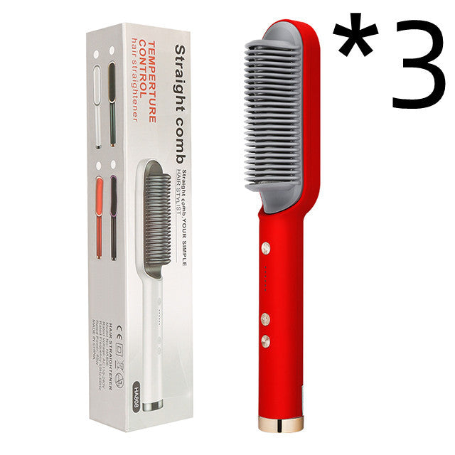 Dual-Purpose Hair Straightener & Curling Brush – Negative Ion Hot Comb